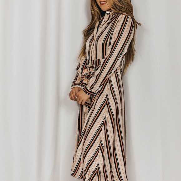 NEW // Striped Button Down Midi Dress - Peach - Picture 4 of 8